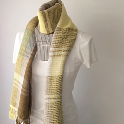 [毛：秋冬]中性：手工編織圍巾“深黃混合” 第2張的照片