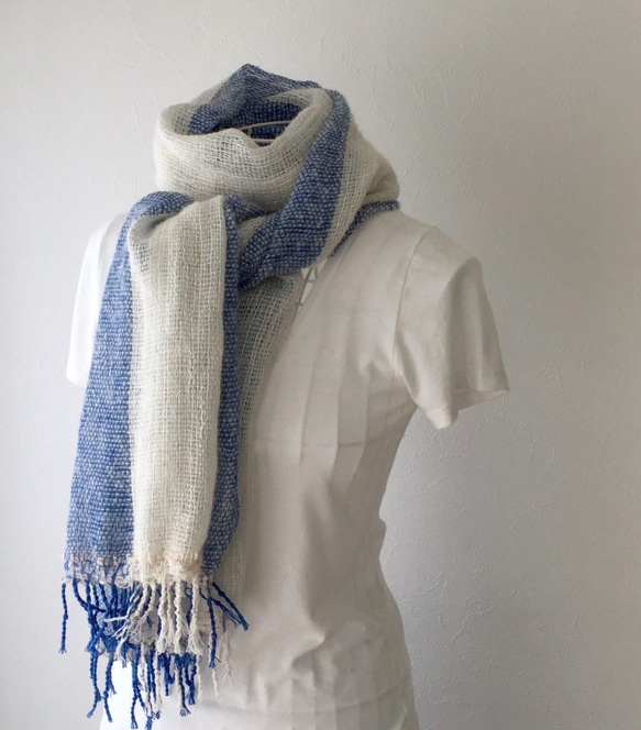 【寶貝羊駝和棉花：所有季節]中性：手工編織失速“藍與白” 第1張的照片