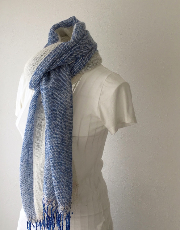 【寶貝羊駝和棉花：所有季節]中性：手工編織失速“藍與白” 第2張的照片