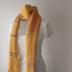 [棉和亞麻：所有季節] 中性：手工編織披肩“橙色和黃色” 第5張的照片