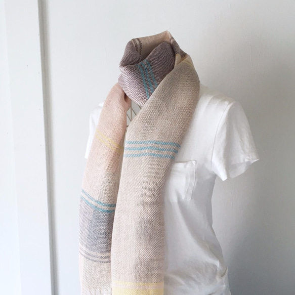 [比利時亞麻棉：所有季節]中性：手工編織失速“粉紅色和藍色混合” 第2張的照片