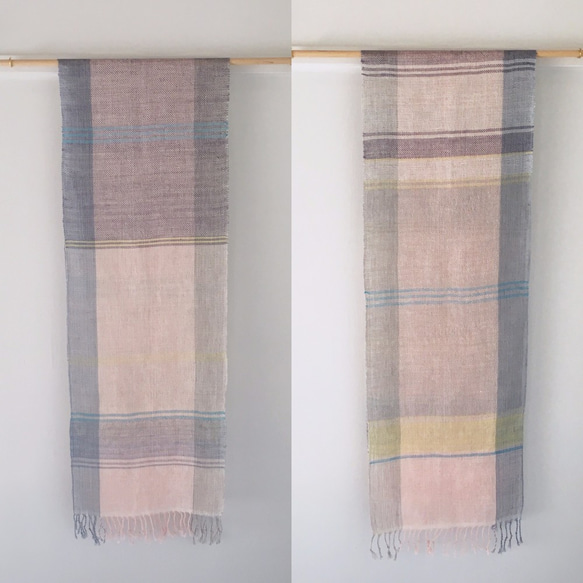 [比利時亞麻棉：所有季節]中性：手工編織失速“粉紅色和藍色混合” 第4張的照片