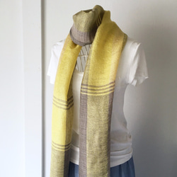 [比利時及法國亞麻：所有季節]中性：手工編織失速“黃色和灰色混合” 第1張的照片