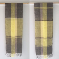 [比利時及法國亞麻：所有季節]中性：手工編織失速“黃色和灰色混合” 第4張的照片