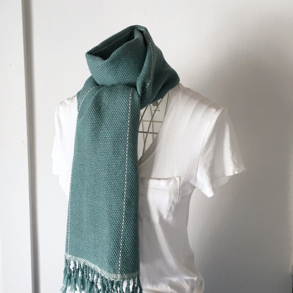 [Unisex Scarf] "Emerald green with White lines" 第1張的照片