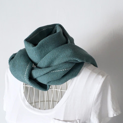 [Unisex Scarf] "Emerald green with White lines" 第8張的照片