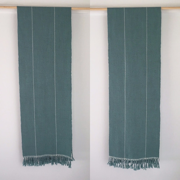 [Unisex Scarf] "Emerald green with White lines" 第4張的照片