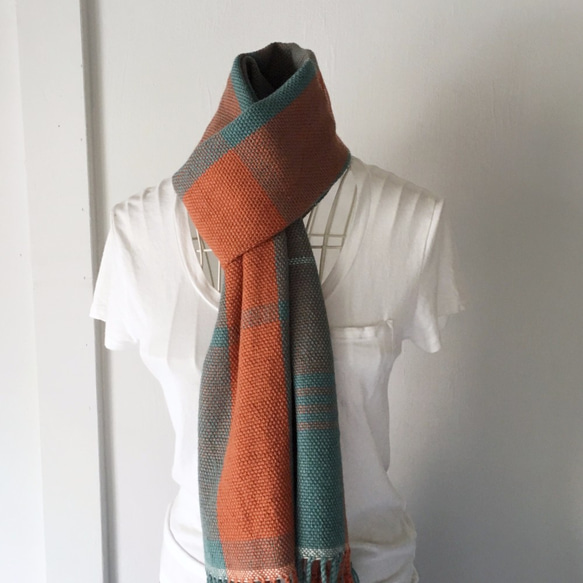 [Unisex Scarf] Orange & Emerald green Mix 第2張的照片