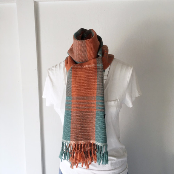 [Unisex Scarf] Orange & Emerald green Mix 第4張的照片