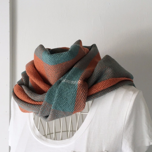 [Unisex Scarf] Orange & Emerald green Mix 第5張的照片