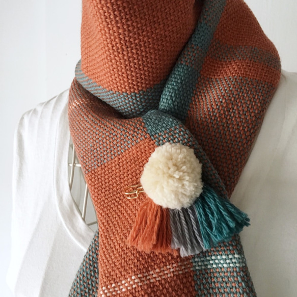 [Unisex Scarf] Orange & Emerald green Mix 第9張的照片