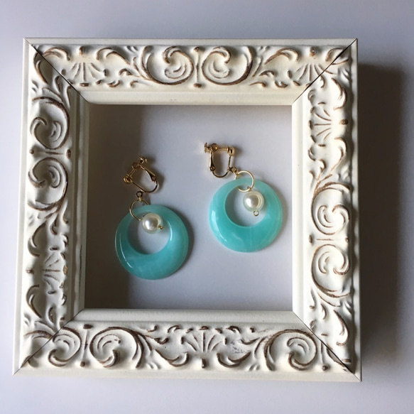 Emerald green &  Marble non-hall / pierced earrings 第4張的照片