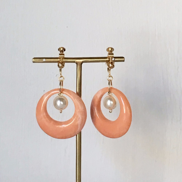 Orange &  Marble non-hall / pierced earrings 第1張的照片