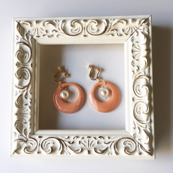 Orange &  Marble non-hall / pierced earrings 第5張的照片