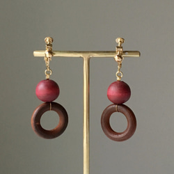 Wood beads non-hall / pierced earrings Vol.2 第1張的照片