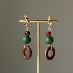 Wood beads non-hall / pierced earrings Vol.3 第1張的照片