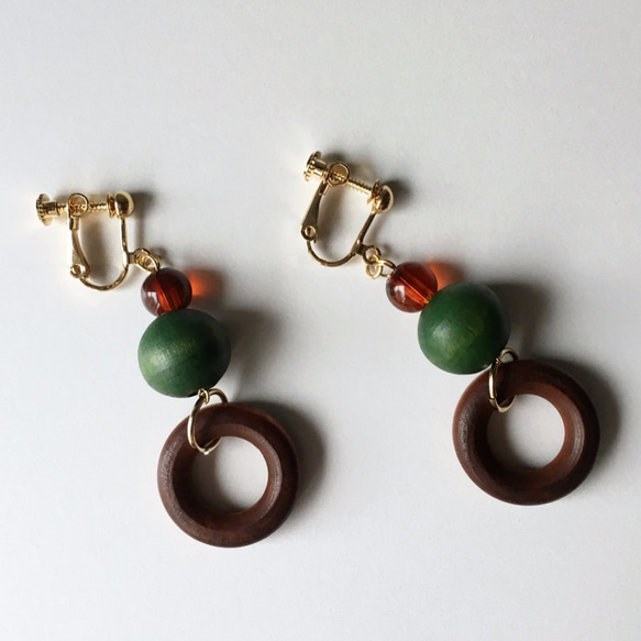 Wood beads non-hall / pierced earrings Vol.3 第2張的照片