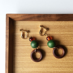 Wood beads non-hall / pierced earrings Vol.3 第5張的照片