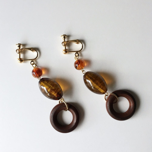 Wood beads non-hall / pierced earrings Vol.4 第2張的照片