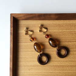 Wood beads non-hall / pierced earrings Vol.4 第5張的照片