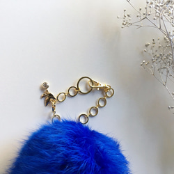 [Bag charm] Blue Real Rabbit Fur with a bird charm bringing 第2張的照片