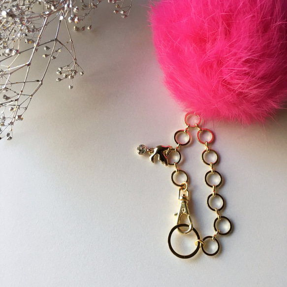 [Bag charm] Pink Real Rabbit Fur with a bird charm bringing 第2張的照片