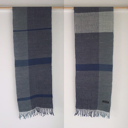 【ウール＆シルクカシミヤ：秋冬】ユニセックス：手織りマフラー "Blue & Gray 2" 4枚目の画像