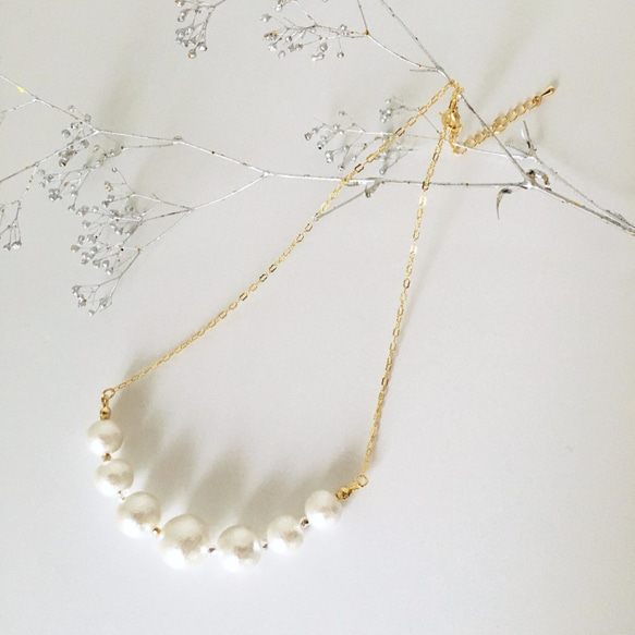 棉珍珠：漸變項鍊（白色） 第1張的照片
