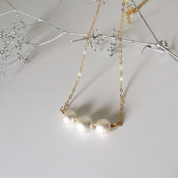 棉珍珠：3粒項鍊（Kisuka） 第2張的照片