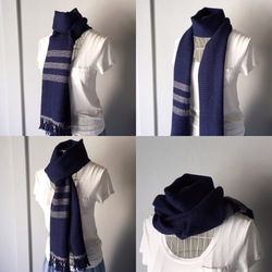 [Unisex Scarf] Deep Blue with Borders 第2張的照片