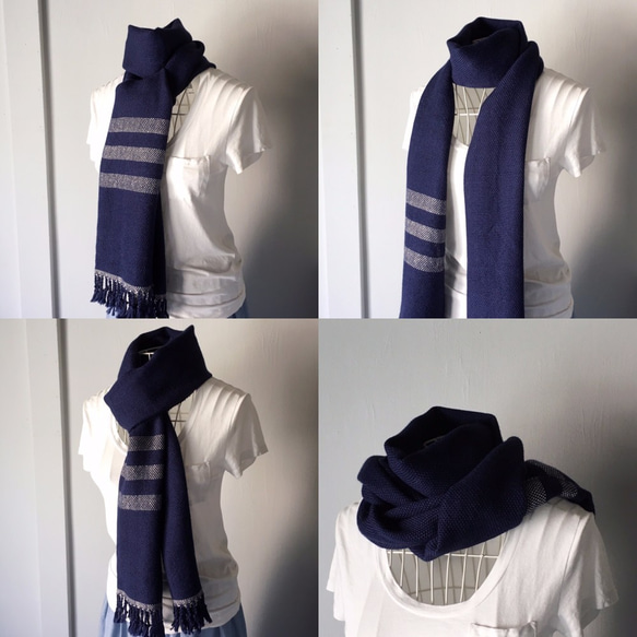 [Unisex Scarf] Deep Blue with Borders 第2張的照片