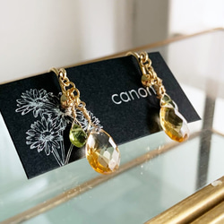 [8 月和 11 月生日石] 閃閃發光的黃水晶和橄欖石耳環/耳環 第2張的照片