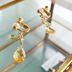 [8 月和 11 月生日石] 閃閃發光的黃水晶和橄欖石耳環/耳環 第3張的照片