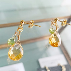 [8 月和 11 月生日石] 閃閃發光的黃水晶和橄欖石耳環/耳環 第4張的照片