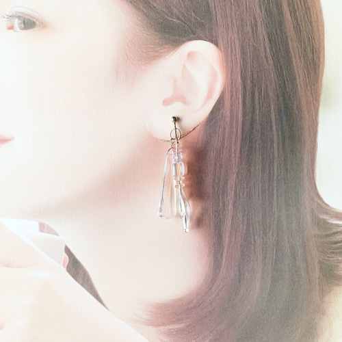 透明アクリルビーズ＆チェコビーズの氷麗イヤリング/ピアス ピアス 