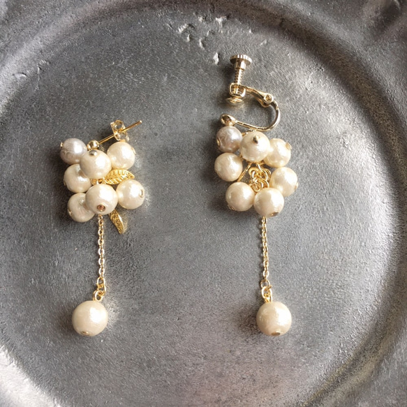 Cotton pearl elegant earrings 2枚目の画像