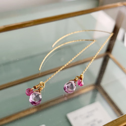 [二月和七月誕生石]紅寶石和紫水晶美國耳環 第1張的照片