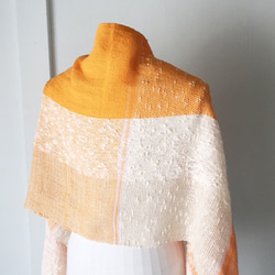 [棉花：整個季節]男女皆宜：手工編織披肩“橙與白混合” 第3張的照片