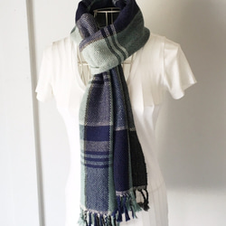 [嬰兒羊駝：秋冬]男女通用手織圍巾“Blue Color Mix” 第1張的照片