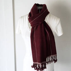 [柏宮：秋/冬]男女皆宜的：手工編織的圍巾“酒紅色，粉紅色線條” 第2張的照片