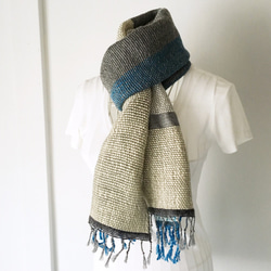 【羊毛＆絲綢：秋冬】男女皆宜：手工編織圍巾“Blue＆Grey Mix” 第1張的照片