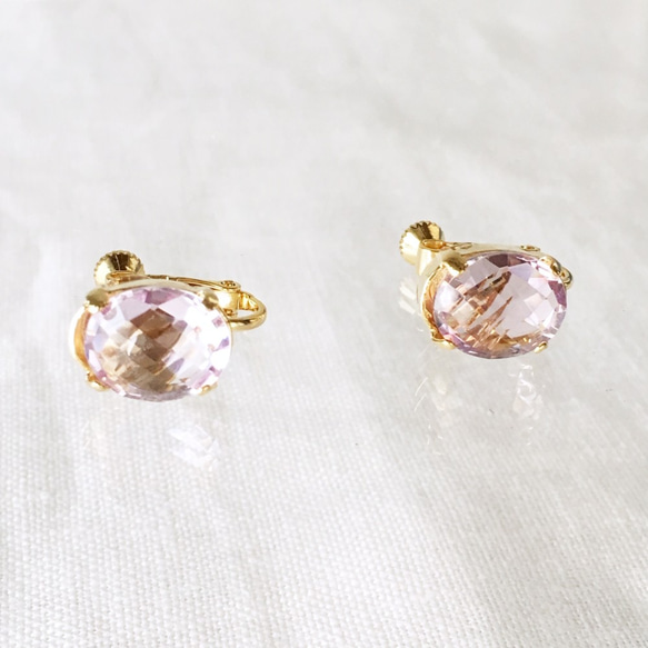 【二月的誕生石】粉紅紫水晶，橢圓形，耳環 第2張的照片
