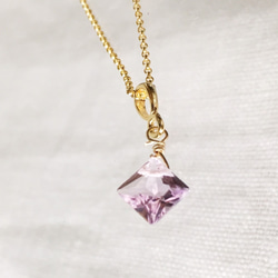 一對項鍊[二月的誕生石]粉紅紫水晶公主方形項鍊 第2張的照片