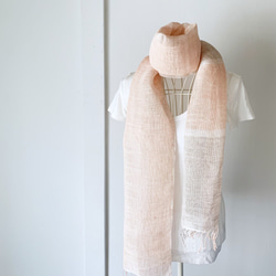 [比利時亞麻：全季]男女通用：手工編織披肩“柔和的粉紅色和灰色”Vol.4 第1張的照片