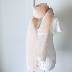 [比利時亞麻：全季]男女通用：手工編織披肩“柔和的粉紅色和灰色”Vol.4 第2張的照片