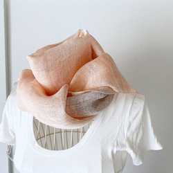 [比利時亞麻：全季]男女通用：手工編織披肩“柔和的粉紅色和灰色”Vol.4 第4張的照片