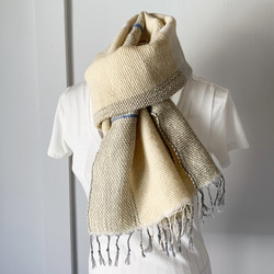 [羊毛：秋/冬]男女皆宜的：手工編織的圍巾“ White＆Black 4” 第1張的照片