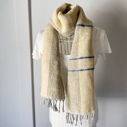 [羊毛：秋/冬]男女皆宜的：手工編織的圍巾“ White＆Black 4” 第2張的照片
