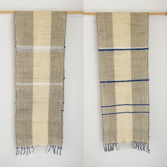 [羊毛：秋/冬]男女皆宜的：手工編織的圍巾“ White＆Black 4” 第4張的照片