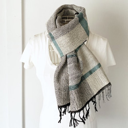 [羊毛：秋/冬]男女皆宜的：手工編織的圍巾“ White＆Black 8” 第1張的照片